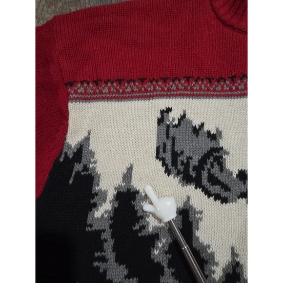 Chaps VTG Mens 2XL Sweater 1/4 Zip Red Moose Print Pullover Outdoors Cabin - Picture 5 of 10